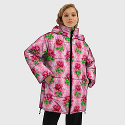 Куртка зимняя женская Декор из нежных роз, цвет: 3D-красный — фото 2