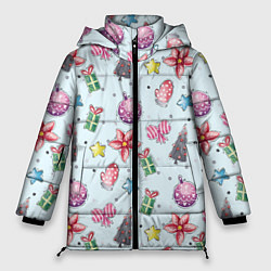 Куртка зимняя женская Новогодние игрушки, цвет: 3D-светло-серый