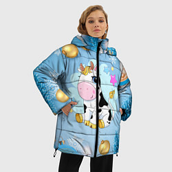 Куртка зимняя женская Милый новогодний бычок, цвет: 3D-черный — фото 2