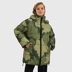 Куртка зимняя женская Вязаный принт милитари, цвет: 3D-черный — фото 2