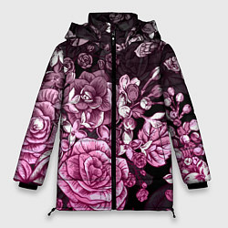 Куртка зимняя женская РОЗЫ ROSES БАБОЧКИ, цвет: 3D-черный