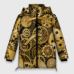 Куртка зимняя женская Стимпанк механизмы шестеренки, цвет: 3D-черный