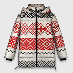 Куртка зимняя женская Славянский узор красно-черный, цвет: 3D-черный