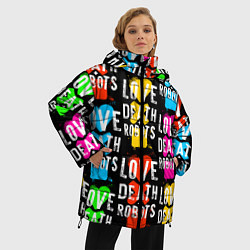 Куртка зимняя женская ЛЮБОВЬ СМЕРТЬ И РОБОТЫ УЗОР, цвет: 3D-черный — фото 2