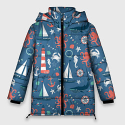 Куртка зимняя женская Морские жители, цвет: 3D-красный