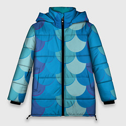 Куртка зимняя женская Синяя чешуя рыбы, цвет: 3D-черный