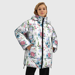Куртка зимняя женская Весенние акварельные цветы, цвет: 3D-черный — фото 2