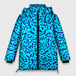 Куртка зимняя женская Неоновые синие узоры, цвет: 3D-черный