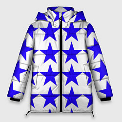Куртка зимняя женская Синие звёзды на белом фоне, цвет: 3D-черный