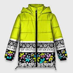 Куртка зимняя женская Яркий цветочный узор, цвет: 3D-черный