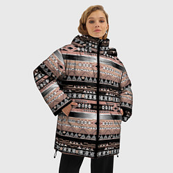 Куртка зимняя женская Полосатый этнический орнамент, цвет: 3D-красный — фото 2