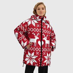Куртка зимняя женская Рождественские олени, цвет: 3D-черный — фото 2