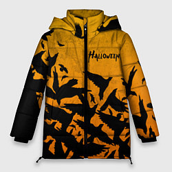 Куртка зимняя женская ВОРОНЫ ХЕЛЛОУИН CROWS HALLOWEEN, цвет: 3D-черный