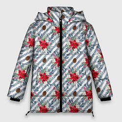 Куртка зимняя женская Новогодние украшения и блестки, цвет: 3D-красный