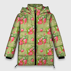 Куртка зимняя женская Клубничка паттерн, цвет: 3D-черный