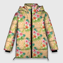 Куртка зимняя женская Гавайские цеты, цвет: 3D-черный