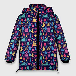 Куртка зимняя женская Новогодние Игрушки и Украшения, цвет: 3D-черный