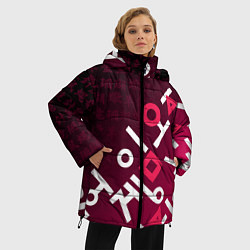 Куртка зимняя женская Игра в кальмара: Иероглифы, цвет: 3D-красный — фото 2