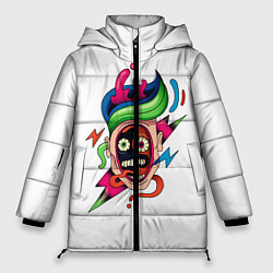 Куртка зимняя женская Комичное Лицо - Абстрактные Фигуры Модерн, цвет: 3D-черный