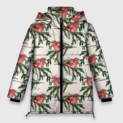 Куртка зимняя женская Снегири паттерн, цвет: 3D-черный