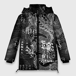 Куртка зимняя женская Dragon Fire Иероглифы Японский Дракон, цвет: 3D-черный