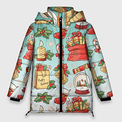 Куртка зимняя женская Рождественский узорный принт, цвет: 3D-светло-серый