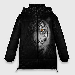 Куртка зимняя женская Тигр черно-белый соты, цвет: 3D-черный