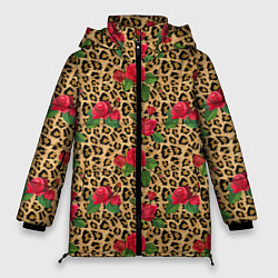 Куртка зимняя женская Шкура Леопарда в Цветах, цвет: 3D-светло-серый