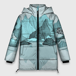 Куртка зимняя женская Голубой горный пейзаж с темно-серыми тенями, цвет: 3D-светло-серый