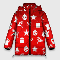 Куртка зимняя женская Новогодний узор красный градиент, цвет: 3D-красный