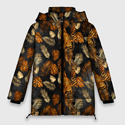 Куртка зимняя женская Тигры и листья Тропики, цвет: 3D-красный
