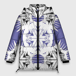 Куртка зимняя женская Острый белые снежинки на сиреневом фоне, цвет: 3D-черный