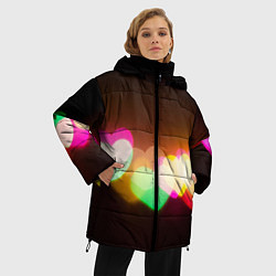 Куртка зимняя женская Горящие сердца всех цветов радуги, цвет: 3D-черный — фото 2