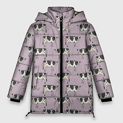 Куртка зимняя женская Коровы Паттерн, цвет: 3D-светло-серый