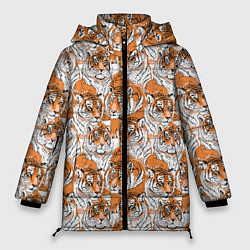 Куртка зимняя женская Тигры рисованный стиль, цвет: 3D-красный