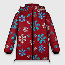 Куртка зимняя женская Снежинки Черепа красный, цвет: 3D-черный