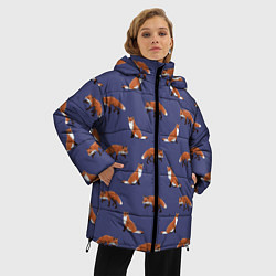 Куртка зимняя женская Акварельные лисы паттерн, цвет: 3D-красный — фото 2
