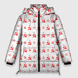 Куртка зимняя женская Серп и Молот СССР на белом фоне, цвет: 3D-светло-серый