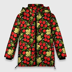 Куртка зимняя женская Черешни хохлома, цвет: 3D-черный