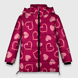 Куртка зимняя женская Паттерн сердечки, цвет: 3D-красный