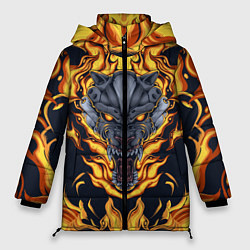 Куртка зимняя женская Маска тигра в огне, цвет: 3D-светло-серый