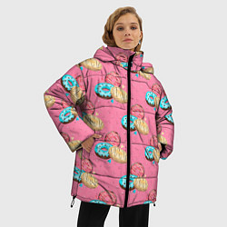 Куртка зимняя женская Яркие пончики паттерн, цвет: 3D-черный — фото 2