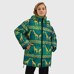 Куртка зимняя женская Золотые жирафы паттерн, цвет: 3D-черный — фото 2