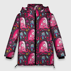 Куртка зимняя женская Пришельцы - осьминоги, цвет: 3D-черный