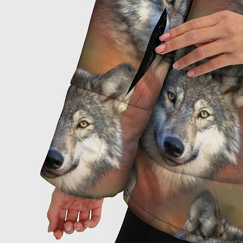 Женская зимняя куртка Волки Wolfs паттерн / 3D-Светло-серый – фото 5