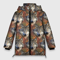 Куртка зимняя женская Волки Wolfs паттерн, цвет: 3D-красный