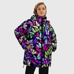Куртка зимняя женская Витражные бабочки, цвет: 3D-светло-серый — фото 2