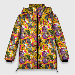 Куртка зимняя женская Поп арт животные, еда, цвет: 3D-черный