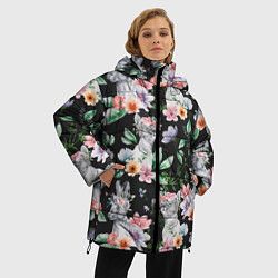 Куртка зимняя женская Котики в цветочках, цвет: 3D-красный — фото 2