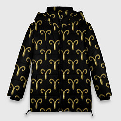 Куртка зимняя женская Золотой овен на черном фоне Паттерн, цвет: 3D-черный
